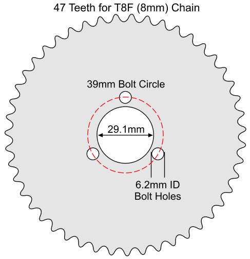 47 Tooth Sprocket for T8F (8mm) Chain with R34 Mounting Pattern 