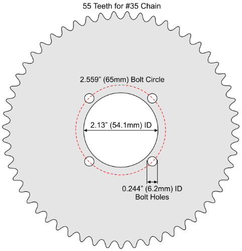 55 Tooth Sprocket for #35 Chain with F4 Mounting Pattern 