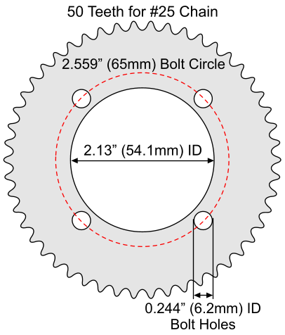 50 Tooth Sprocket for #25 Chain with F4 Mounting Pattern 