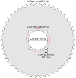 50 Tooth Sprocket for #41 and #420 Chain with F4 Mounting Pattern 