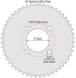 52 Tooth Sprocket for #35 Chain with G1 Mounting Pattern 