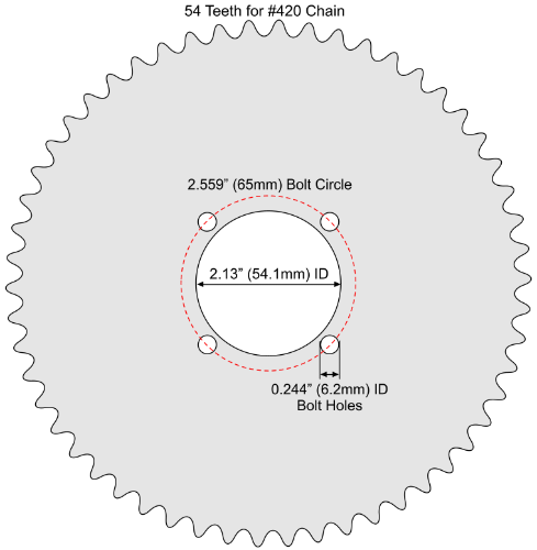 54 Tooth Sprocket for #41 and #420 Chain, Fits 4-Hole Freewheel 