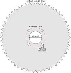 54 Tooth Sprocket for #41 and #420 Chain with Custom Mounting Pattern 