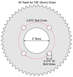 54 Tooth Sprocket for T8F (8mm) Chain with G1 Mounting Pattern 