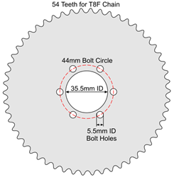 54 Tooth Sprocket for T8F (8mm) Chain with ISO Mounting Pattern 