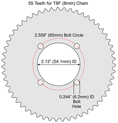 55 Tooth Sprocket for T8F (8mm) Chain with F4 Mounting Pattern 