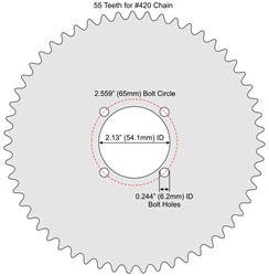 55 Tooth Sprocket for #41 and #420 Chain with F4 Mounting Pattern 