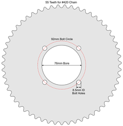 55 Tooth Sprocket for #420 Chain with R76-8 Mounting Pattern 