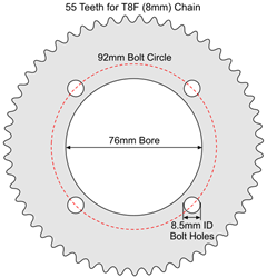 55 Tooth Sprocket for T8F (8mm) Chain with R76-8 Mounting Pattern 