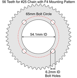 56 Tooth Sprocket for #25 Chain with F4 Mounting Pattern 