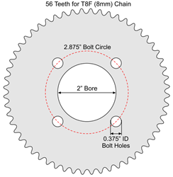 56 Tooth Sprocket for T8F (8mm) Chain with G1 Mounting Pattern 