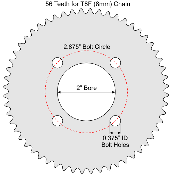 56 Tooth Sprocket for T8F (8mm) Chain with G1 Mounting Pattern 