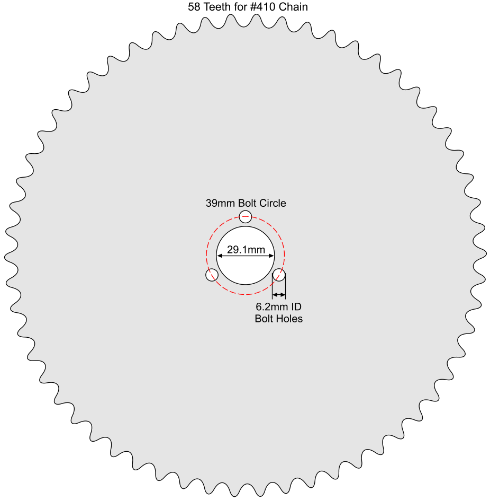 58 Tooth Sprocket for #410 Chain with R34 Mounting Pattern 