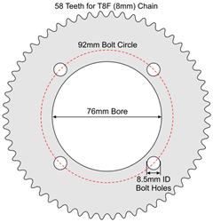 58 Tooth Sprocket for T8F (8mm) Chain with R76-8 Mounting Pattern 