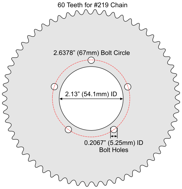 60 Tooth Sprocket for #219 Chain with F5 Mounting Pattern 