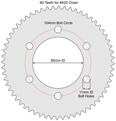 60 Tooth Sprocket for #41 and #420 Chain with Custom Mounting Pattern 