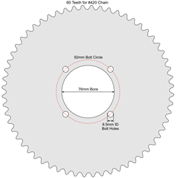 60 Tooth Sprocket for #420 Chain with R76-8 Mounting Pattern 