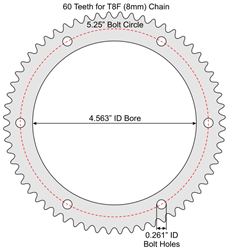 60 Tooth Sprocket for T8F (8mm) Chain with G4 Mounting Pattern 