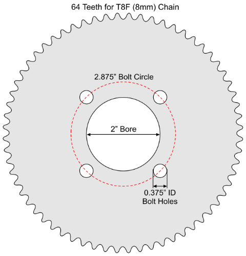 64 Tooth Sprocket for T8F (8mm) Chain with G1 Mounting Pattern 