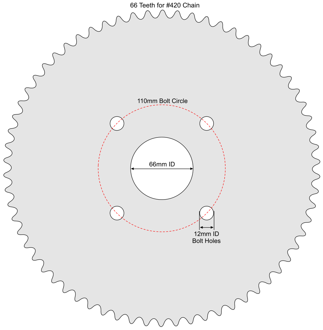 66 Tooth Sprocket for #420 Chain with Custom Mounting Pattern #SPR