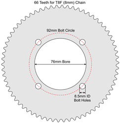 66 Tooth Sprocket for T8F (8mm) Chain with R76-8 Mounting Pattern 