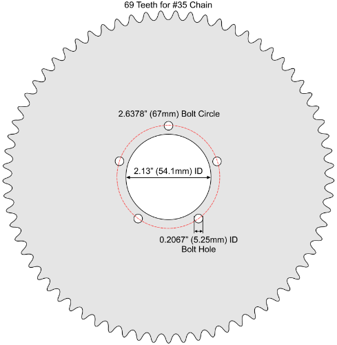 69 Tooth Sprocket for #35 Chain with F5 Mounting Pattern 