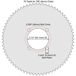 70 Tooth Aluminum Sprocket for T8F (8mm) Chain with F4 Mounting Pattern 