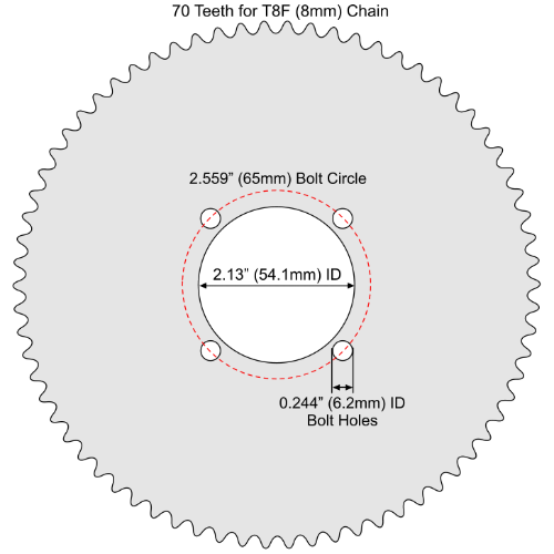70 Tooth Aluminum Sprocket for T8F (8mm) Chain with F4 Mounting Pattern 