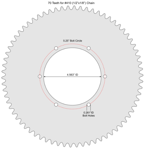 70 Tooth Sprocket for #410 Chain with G18 Mounting Pattern 
