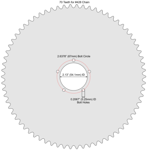 70 Tooth Sprocket for #428 Chain with F5 Mounting Pattern 