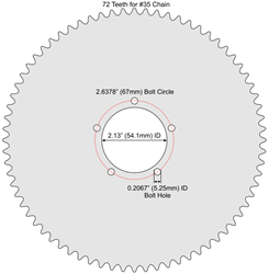 72 Tooth Freewheel Sprocket for #35 Chain with F5 Mounting Pattern 