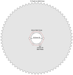 72 Tooth Sprocket for #428 Chain with ISO Mounting Pattern 