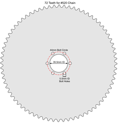 72 Tooth Sprocket for #520 Chain with ISO Mounting Pattern 