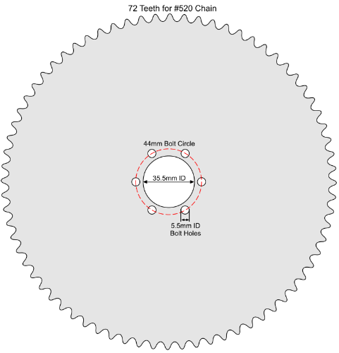 72 Tooth Sprocket for #520 Chain with ISO Mounting Pattern 