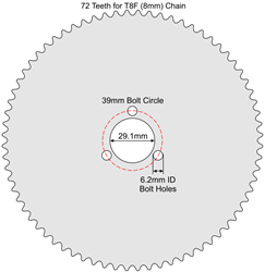 72 Tooth Sprocket for T8F (8mm) Chain with R34 Mounting Pattern 