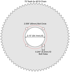 75 Tooth Aluminum Sprocket for #219 Chain with F4 Mounting Pattern 