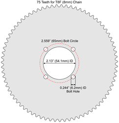 75 Tooth Aluminum Sprocket for T8F (8mm) Chain with F4 Mounting Pattern 