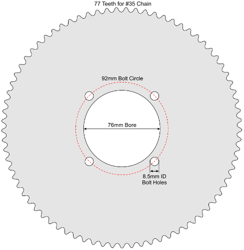 77 Tooth Sprocket for #35 Chain with R76-8 Mounting Pattern 