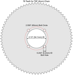 78 Tooth Aluminum Sprocket for T8F (8mm) Chain with F4 Mounting Pattern 