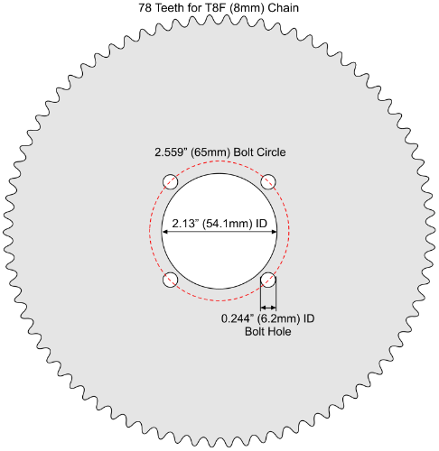 78 Tooth Aluminum Sprocket for T8F (8mm) Chain with F4 Mounting Pattern 