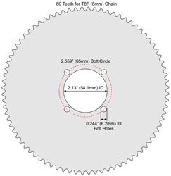 80 Tooth Aluminum Sprocket for T8F (8mm) Chain with F4 Mounting Pattern 