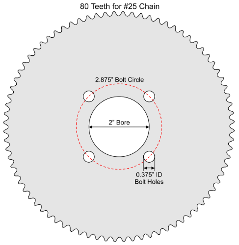80 Tooth Sprocket for #25 Chain with G1 Mounting Pattern 