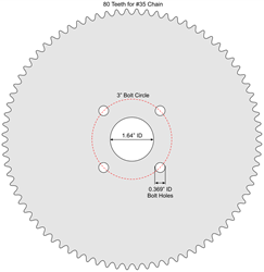 80 Tooth Sprocket for #35 Chain with Custom Mounting Pattern 