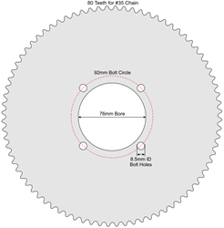 80 Tooth Sprocket for #35 Chain with R76-8 Mounting Pattern 