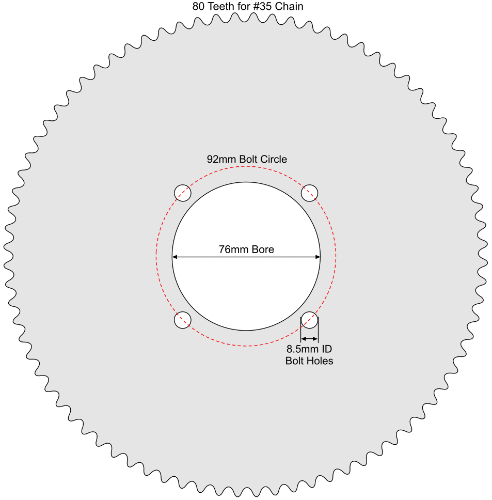 80 Tooth Sprocket for #35 Chain with R76-8 Mounting Pattern 