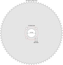 80 Tooth Sprocket for #41 and #420 Chain with Custom Mounting Pattern 