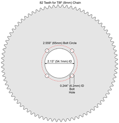 82 Tooth Sprocket for T8F (8mm) Chain with F4 Mounting Pattern 