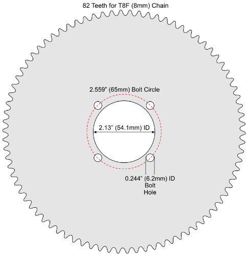 82 Tooth Sprocket for T8F (8mm) Chain with F4 Mounting Pattern 