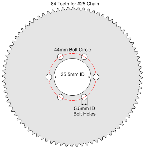 84 Tooth Sprocket for #25 Chain with ISO Mounting Pattern 