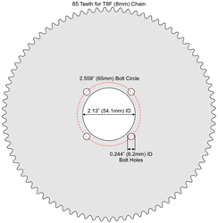 85 Tooth Sprocket for T8F (8mm) Chain with F4 Mounting Pattern 